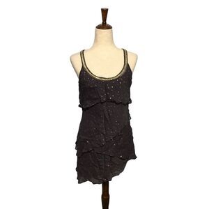 Free People Black & Gold Metallic Ruffle Tunic